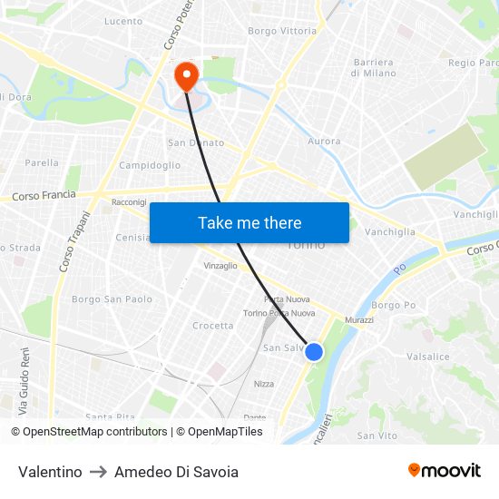 Valentino to Amedeo Di Savoia map