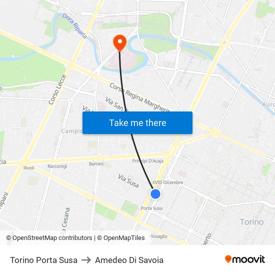 Torino Porta Susa to Amedeo Di Savoia map