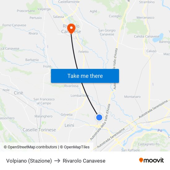 Volpiano (Stazione) to Rivarolo Canavese map