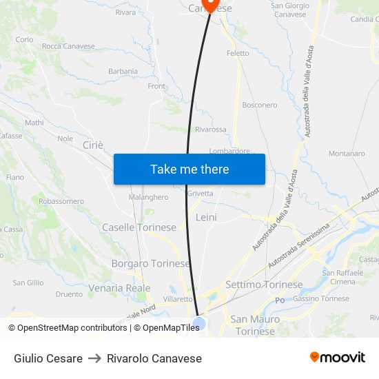 Giulio Cesare to Rivarolo Canavese map