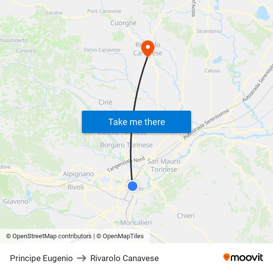 Principe Eugenio to Rivarolo Canavese map