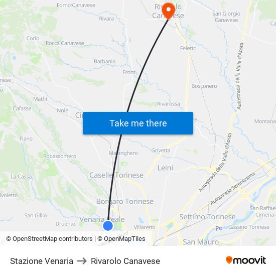 Stazione Venaria to Rivarolo Canavese map