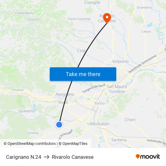 Carignano N.24 to Rivarolo Canavese map