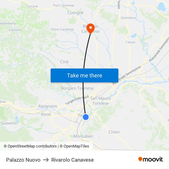 Palazzo Nuovo to Rivarolo Canavese map