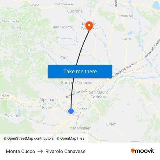Monte Cucco to Rivarolo Canavese map