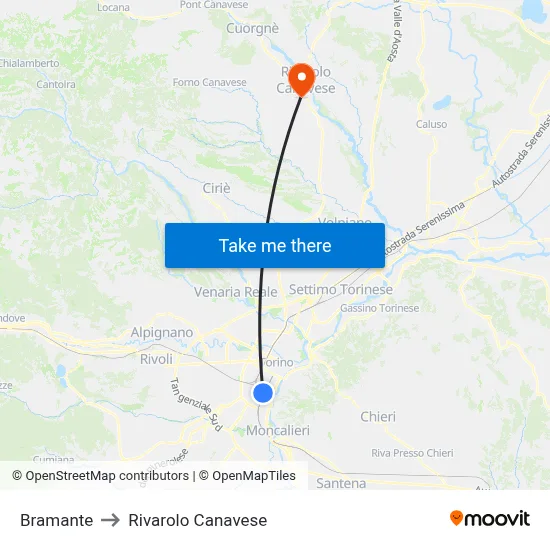 Bramante to Rivarolo Canavese map