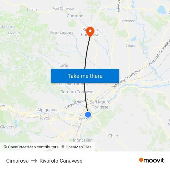 Cimarosa to Rivarolo Canavese map