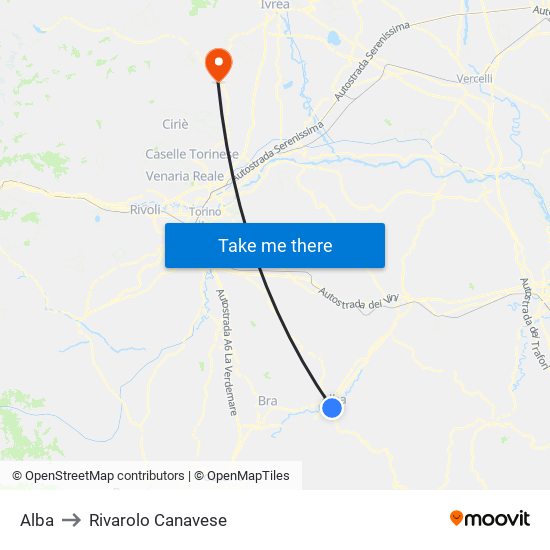 Alba to Rivarolo Canavese map