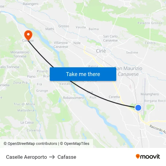 Caselle Airport to Cafasse map