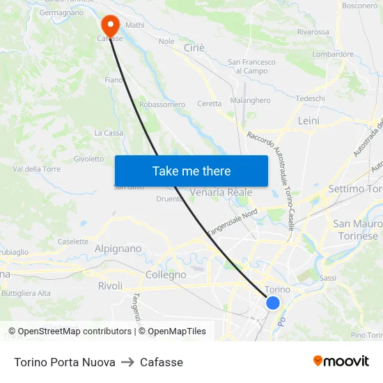 Turin Porta Nuova to Cafasse map