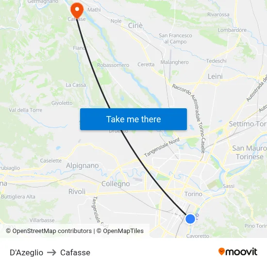 D'Azeglio to Cafasse map