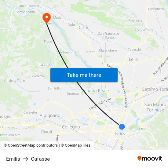 Emilia to Cafasse map