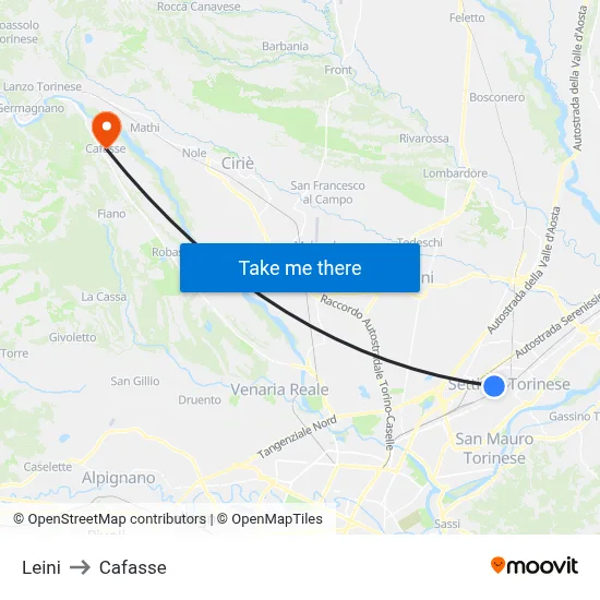 Leini to Cafasse map