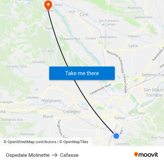 Molinette Hospital to Cafasse map
