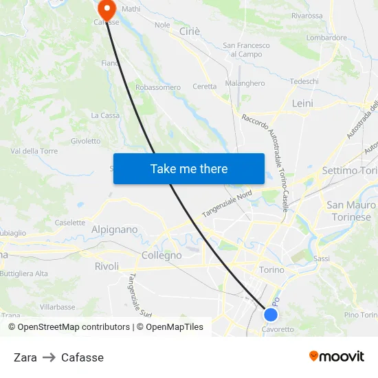 Zara to Cafasse map