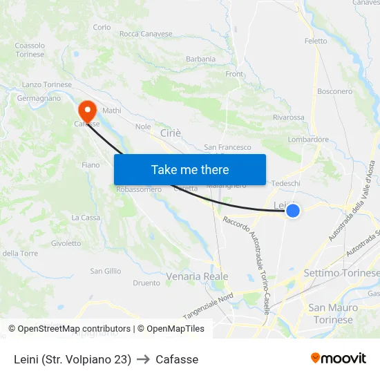 Leini (Volpiano Road 23) to Cafasse map