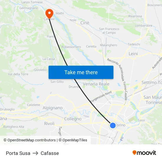 Porta Susa to Cafasse map