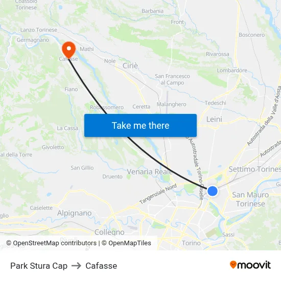 Park Stura Terminal to Cafasse map