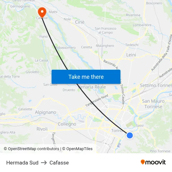 South Hermada to Cafasse map