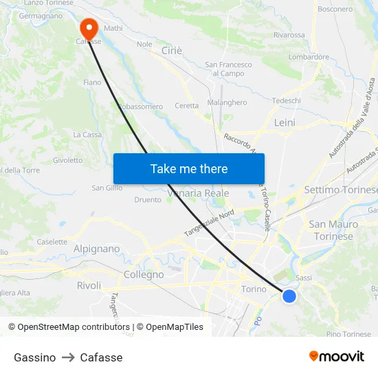 Gassino to Cafasse map