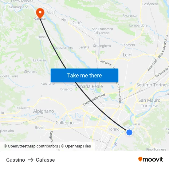 Gassino to Cafasse map