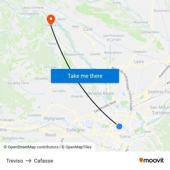 Treviso to Cafasse map