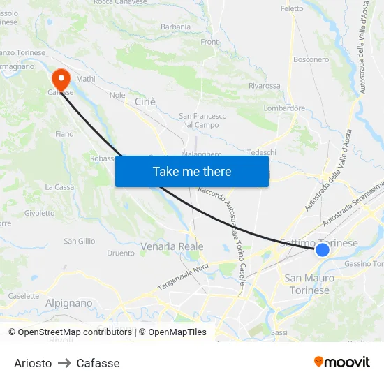 Ariosto to Cafasse map