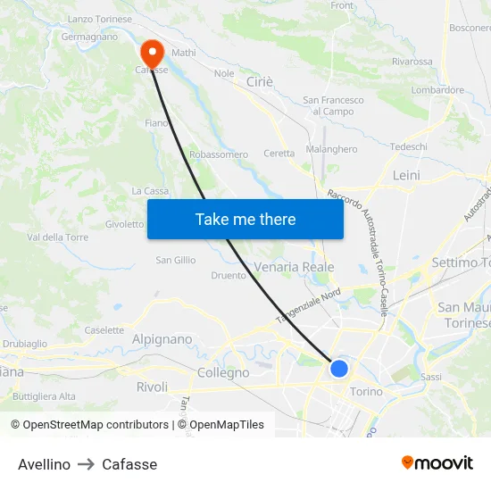 Avellino to Cafasse map