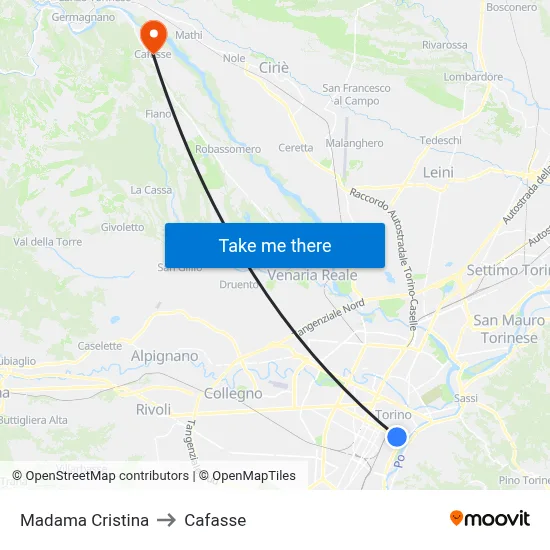 Madama Cristina to Cafasse map