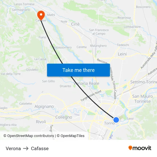 Verona to Cafasse map