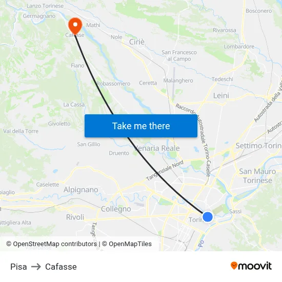 Pisa to Cafasse map