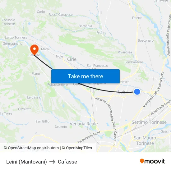 Leini (Mantovani) to Cafasse map