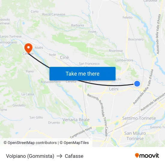 Volpiano (Tire Shop) to Cafasse map