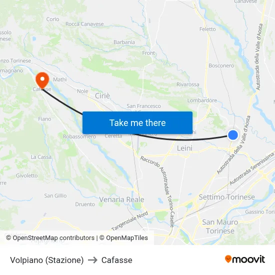 Volpiano (Station) to Cafasse map