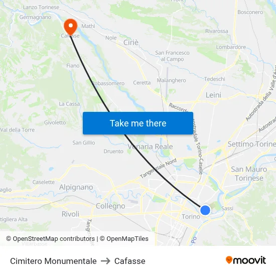 Monumental Cemetery to Cafasse map