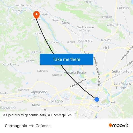 Carmagnola to Cafasse map