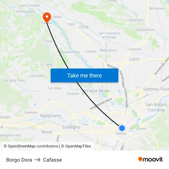 Borgo Dora to Cafasse map