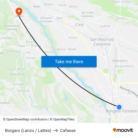 Borgaro (Lanzo / Lattes) to Cafasse map