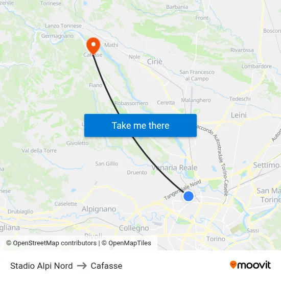 Alps Stadium North to Cafasse map