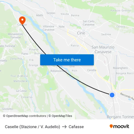 Caselle (Station / V. Audello) to Cafasse map