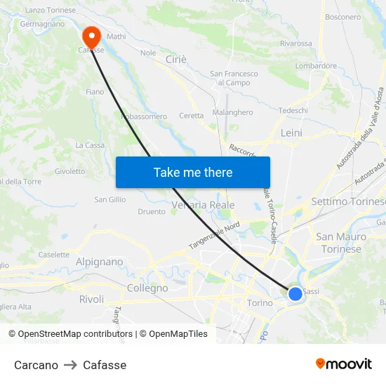 Carcano to Cafasse map