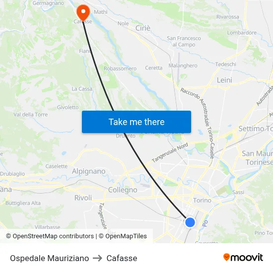 Mauriziano Hospital to Cafasse map