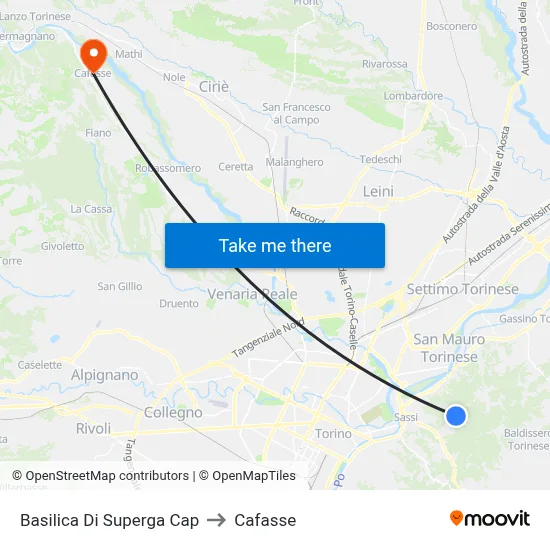 Superga Basilica Terminal to Cafasse map