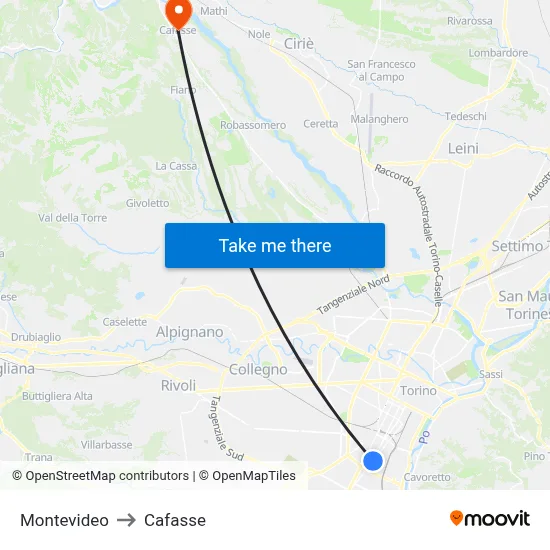 Montevideo to Cafasse map