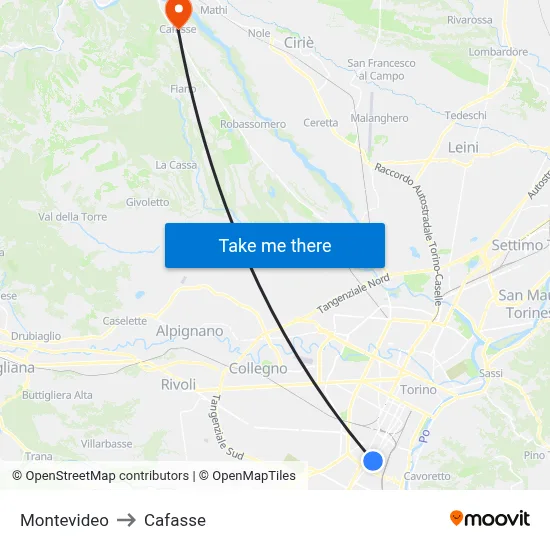 Montevideo to Cafasse map
