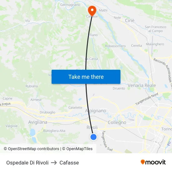 Rivoli Hospital to Cafasse map