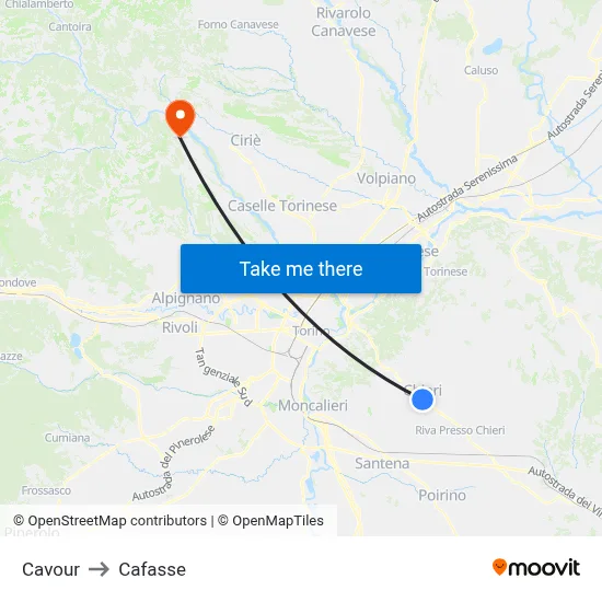 Cavour to Cafasse map