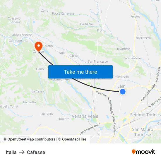 Italy to Cafasse map