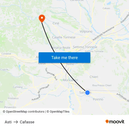 Asti to Cafasse map