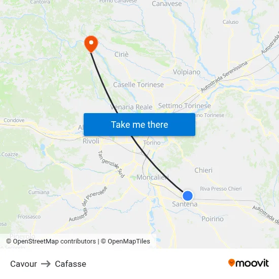 Cavour to Cafasse map